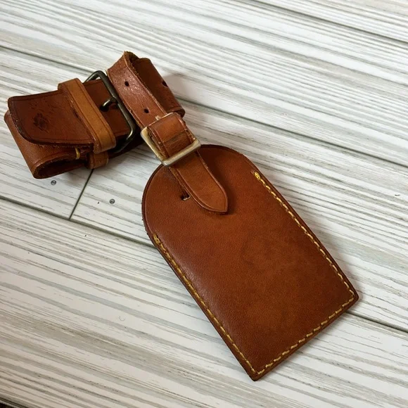 Louis Vuitton Leather Luggage Tag and Poignet set of 2